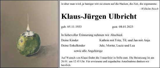 Anzeige von Klaus-Jürgen Ulbricht von MGO