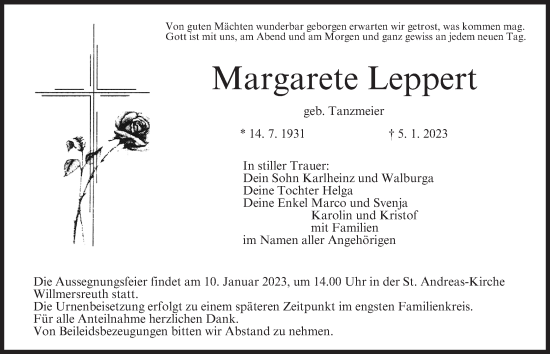 Anzeige von Margarete Leppert von MGO