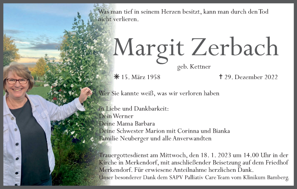  Traueranzeige für Margit Zerbach vom 14.01.2023 aus MGO