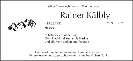 Anzeige von Rainer Kälbly von MGO