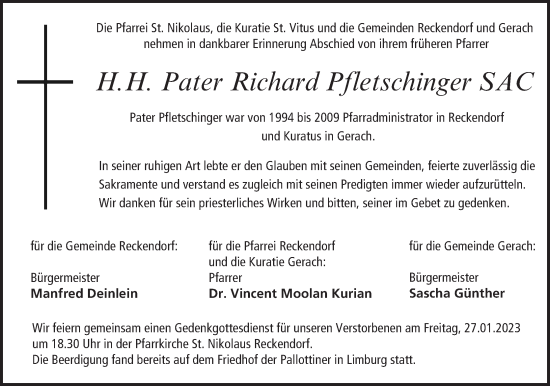 Anzeige von Richard Pfletschinger von MGO