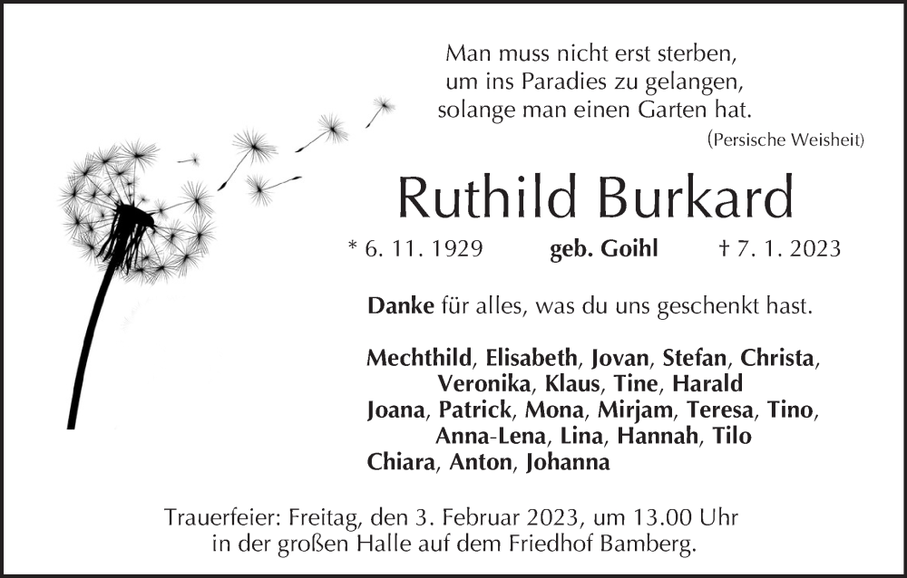  Traueranzeige für Ruthild Burkard vom 28.01.2023 aus MGO