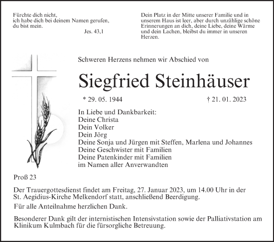 Anzeige von Siegfried Steinhäuser von MGO