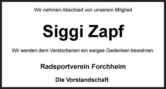 Anzeige von Siggi Zapf von MGO