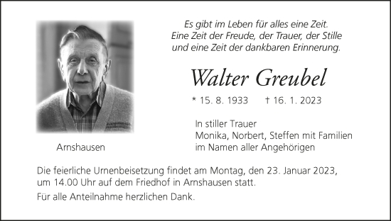 Anzeige von Walter Greubel von MGO