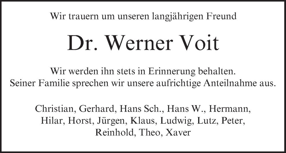  Traueranzeige für Werner Voit vom 14.01.2023 aus MGO
