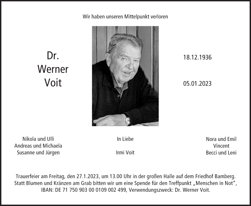  Traueranzeige für Werner Voit vom 14.01.2023 aus MGO