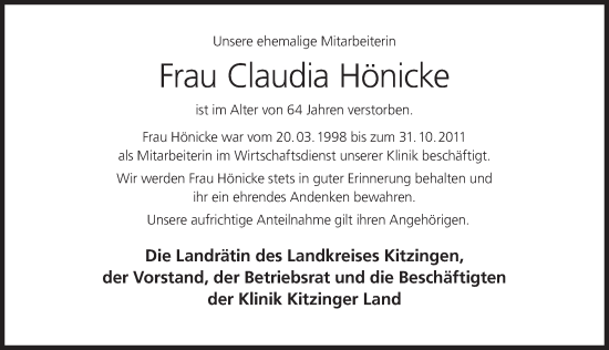 Anzeige von Claudia Hönicke von MGO