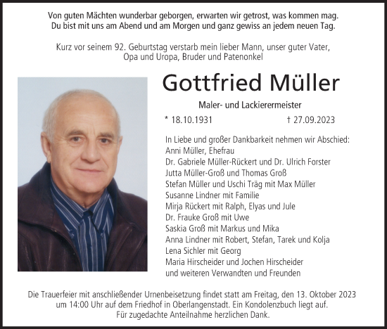 Anzeige von Gottfried Müller von MGO