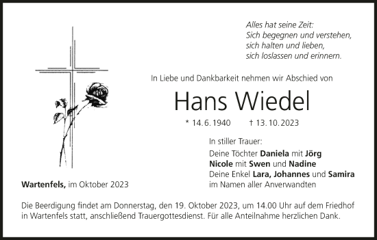 Hans Wiedel Traueranzeige trauer.inFranken.de
