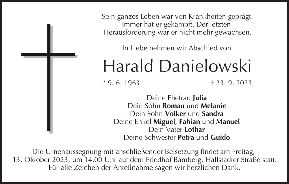  Traueranzeige für Harald Danielowski vom 07.10.2023 aus MGO