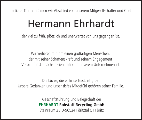 Anzeige von Hermann Ehrhardt von MGO