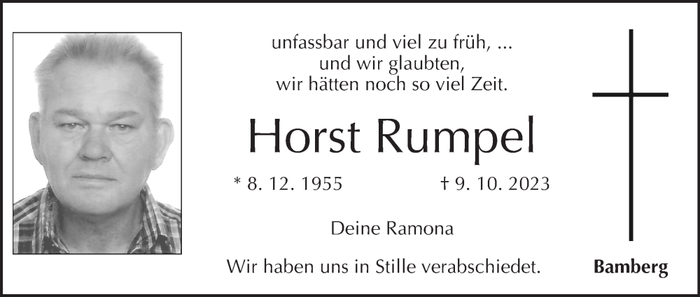  Traueranzeige für Horst Rumpel vom 14.10.2023 aus MGO