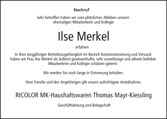 Anzeige von Ilse Merkel von MGO
