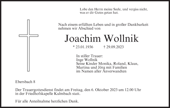 Anzeige von Joachim Wollnik von MGO