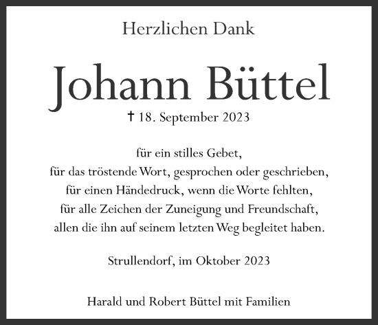 Traueranzeige von Johann Büttel