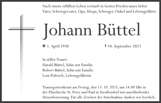 Anzeige von Johann Büttel von MGO