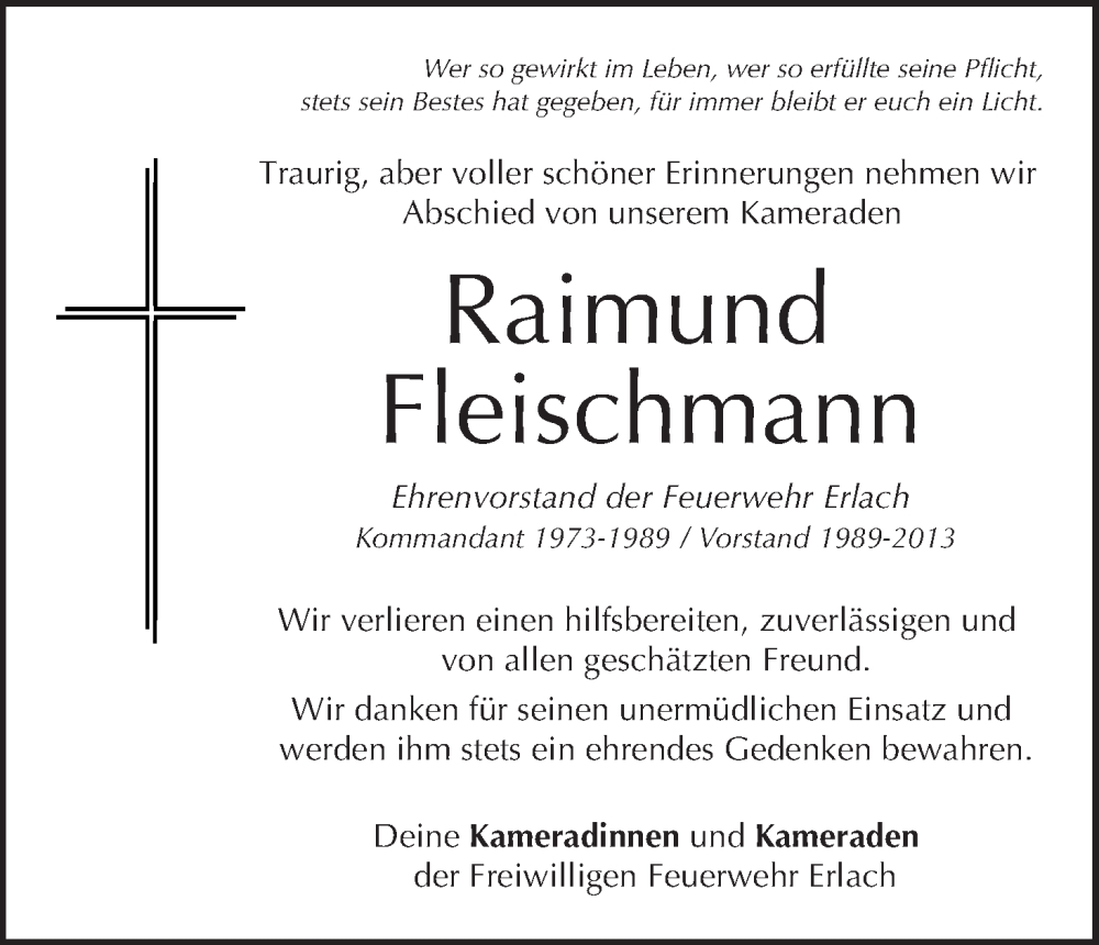  Traueranzeige für Raimund Fleischmann vom 07.10.2023 aus MGO