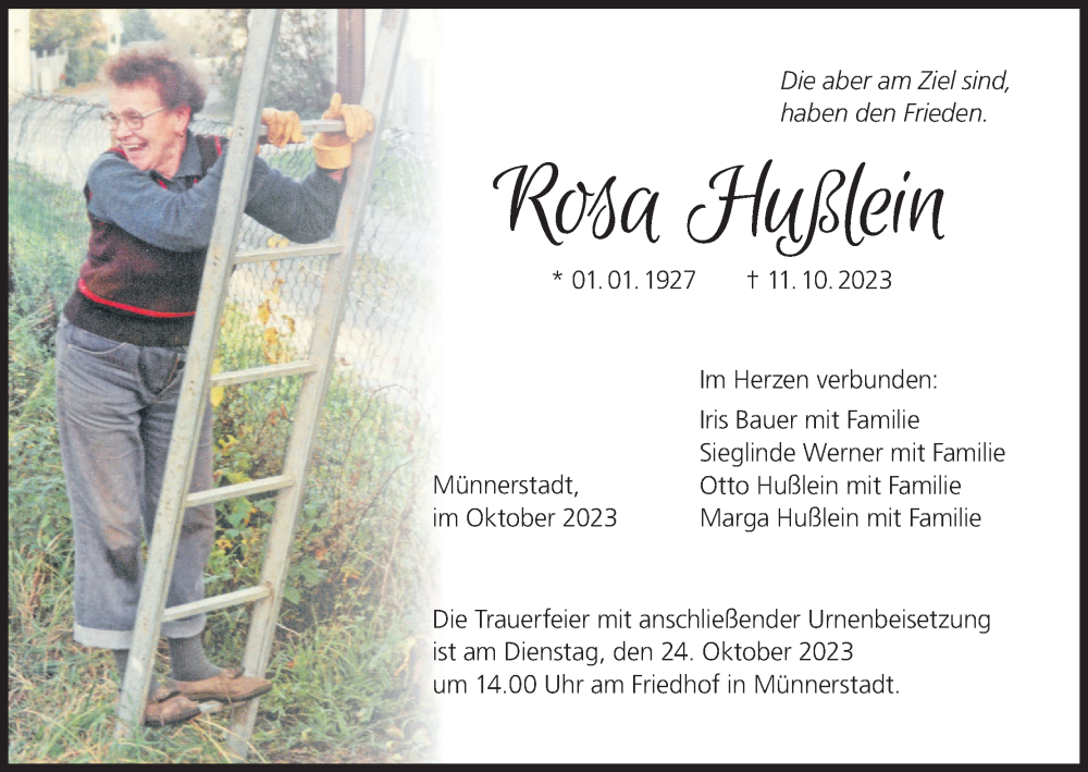 Rosa Hußlein | Traueranzeige | Trauer.inFranken.de