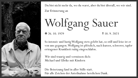 Anzeige von Wolfgang Sauer von MGO
