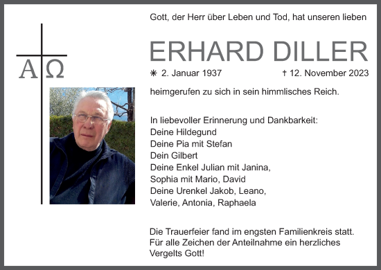 Anzeige von Erhard Diller von MGO