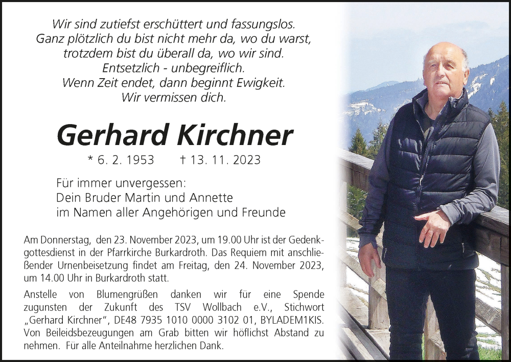  Traueranzeige für Gerhard Kirchner vom 18.11.2023 aus MGO