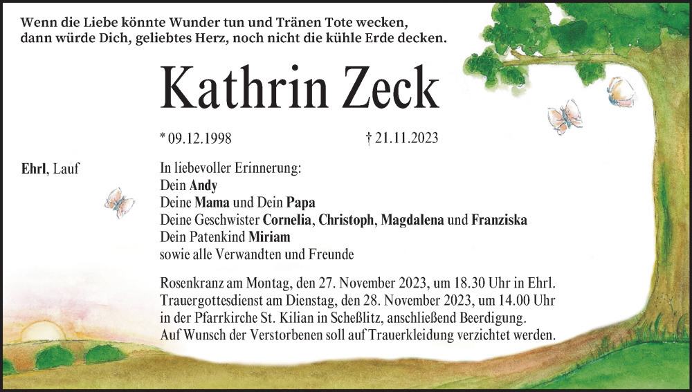  Traueranzeige für Kathrin Zeck vom 25.11.2023 aus MGO