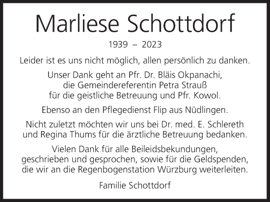 Anzeige von Marliese Schottdorf von MGO