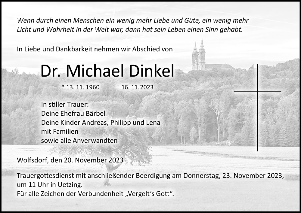  Traueranzeige für Michael Dinkel vom 20.11.2023 aus MGO