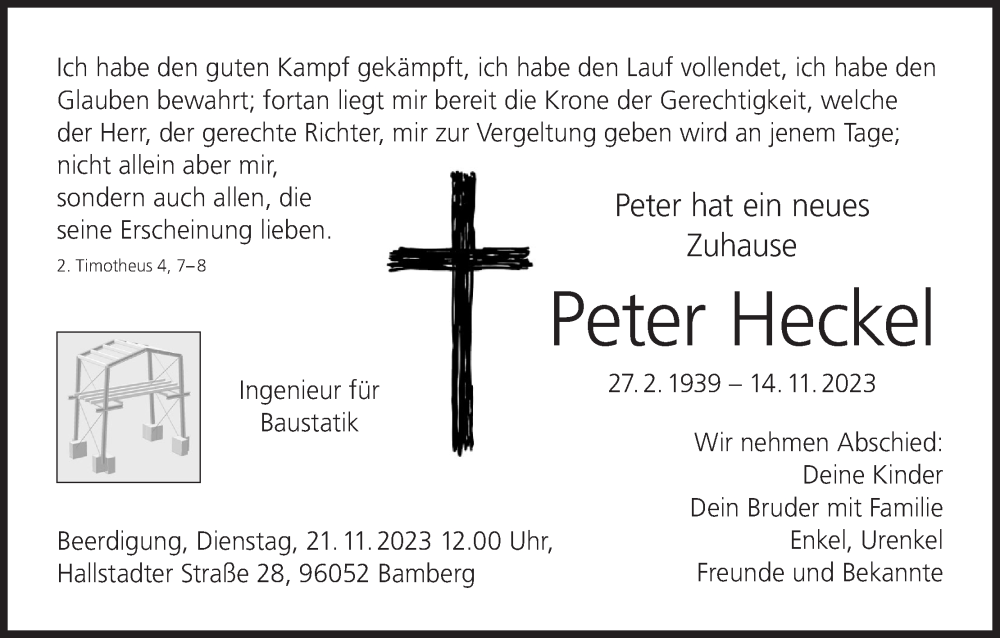  Traueranzeige für Peter Heckel vom 18.11.2023 aus MGO