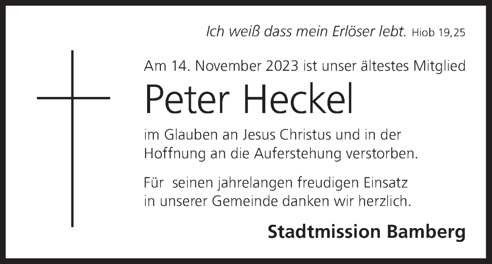  Traueranzeige für Peter Heckel vom 21.11.2023 aus MGO