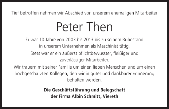 Anzeige von Peter Then von MGO