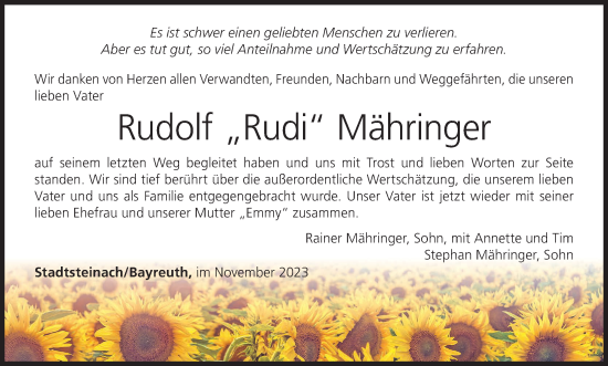 Anzeige von Rudolf  Mähringer von MGO
