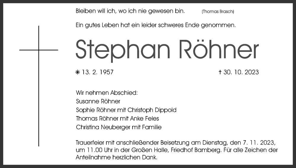  Traueranzeige für Stephan Röhne vom 04.11.2023 aus MGO