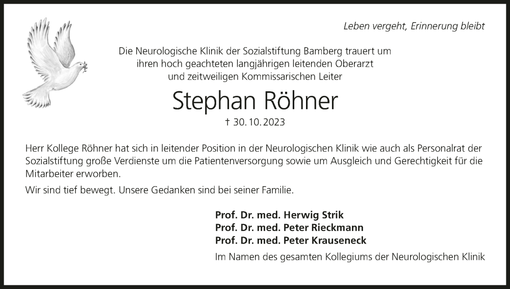 Traueranzeige für Stephan Röhner vom 11.11.2023 aus MGO