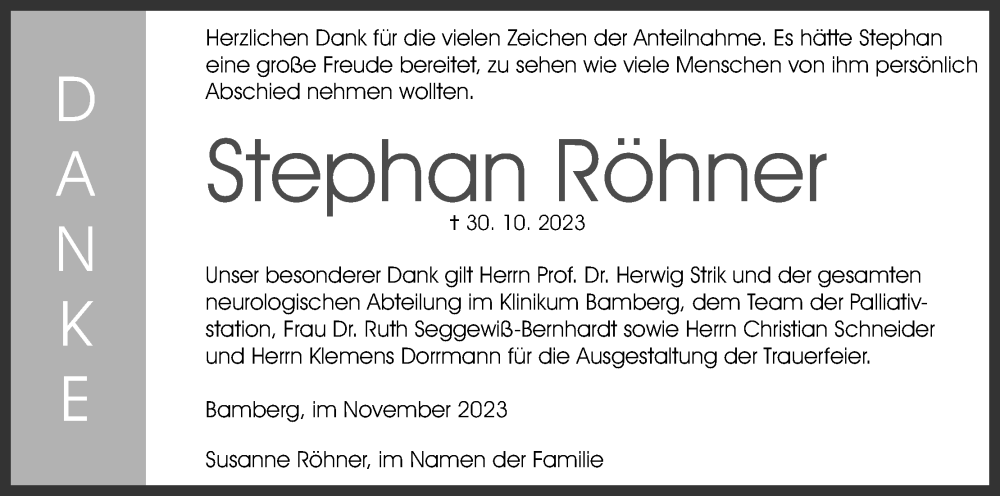  Traueranzeige für Stephan Röhner vom 18.11.2023 aus MGO