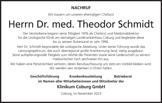Anzeige von Theodor Schmidt von MGO