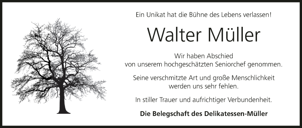  Traueranzeige für Walter Müller vom 11.11.2023 aus MGO