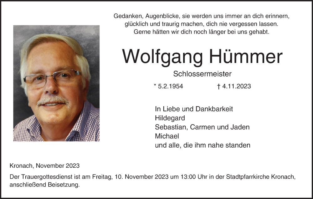  Traueranzeige für Wolfgang Hümmer vom 08.11.2023 aus MGO