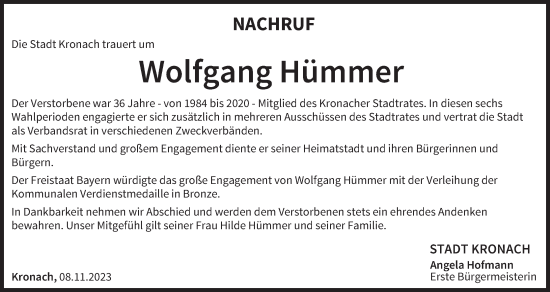 Anzeige von Wolfgang Hümmer von MGO