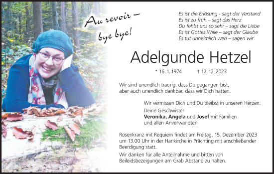 Anzeige von Adelgunde Hetzel von MGO
