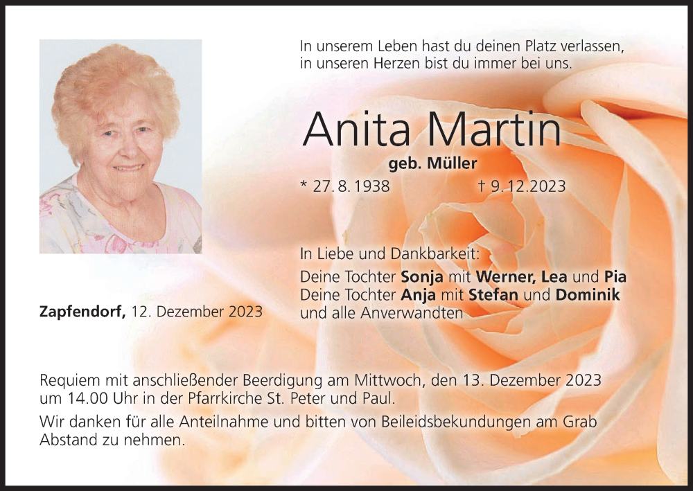  Traueranzeige für Anita Martin vom 12.12.2023 aus MGO