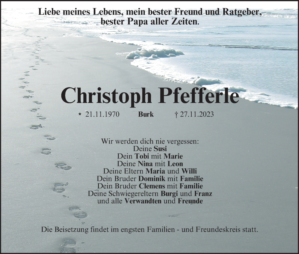  Traueranzeige für Christoph Pfefferle vom 02.12.2023 aus MGO
