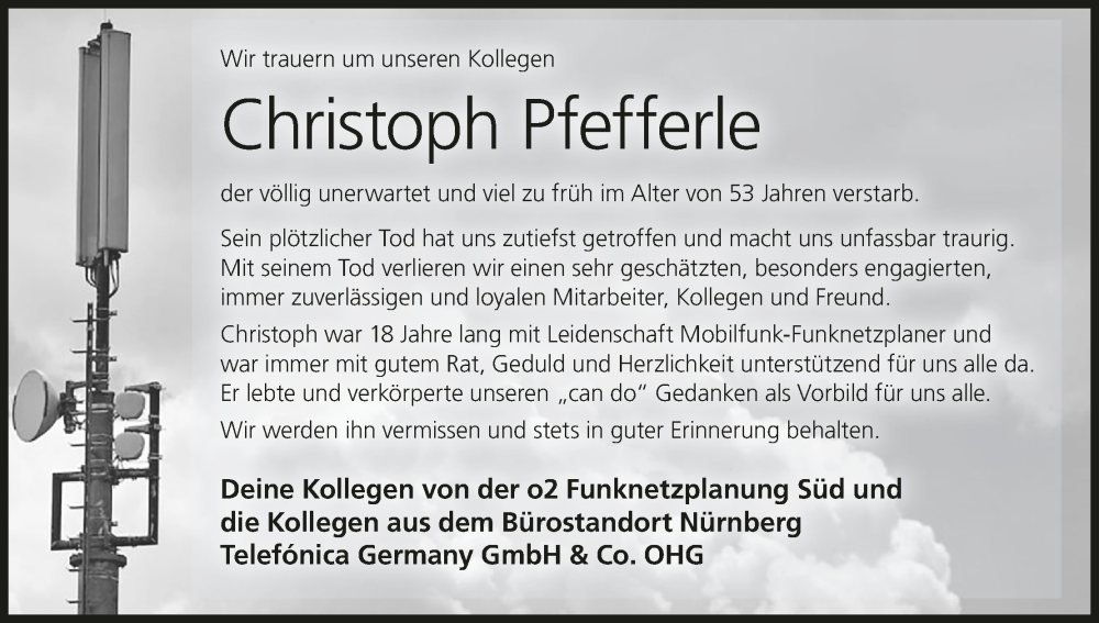  Traueranzeige für Christoph Pfefferle vom 09.12.2023 aus MGO