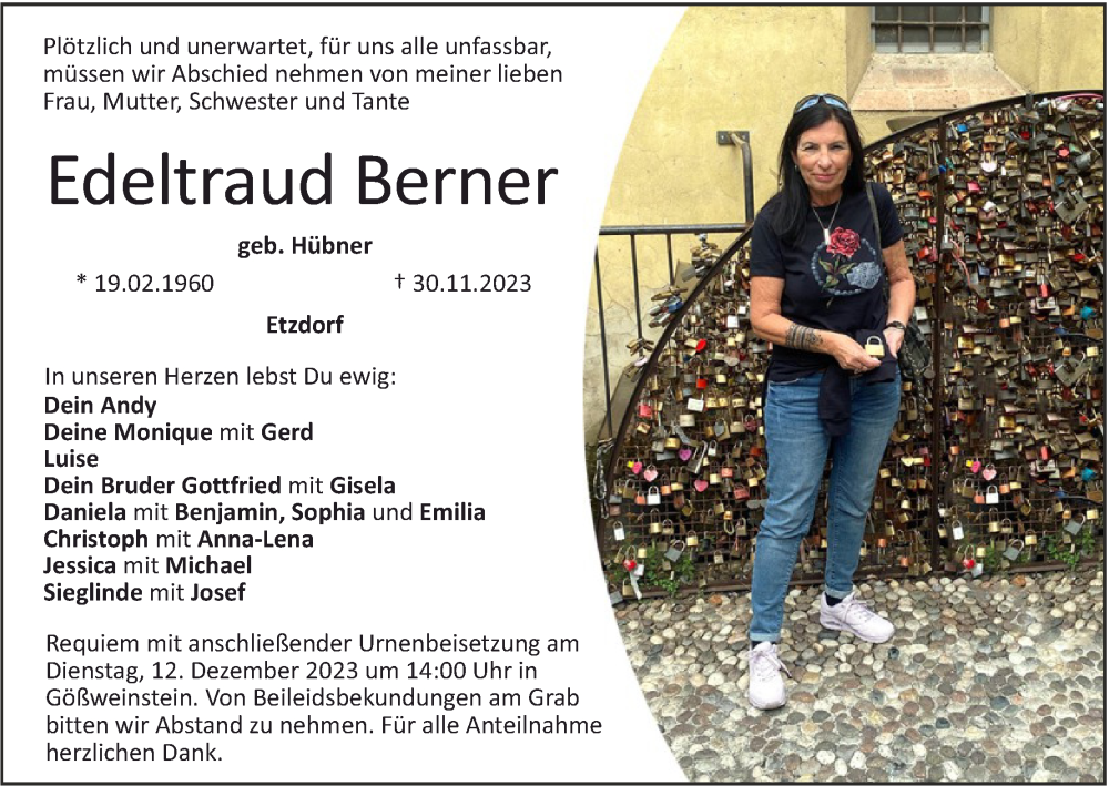  Traueranzeige für Edeltraud Berner vom 06.12.2023 aus MGO