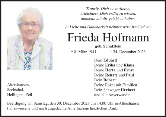 Anzeige von Frieda Hofmann von MGO