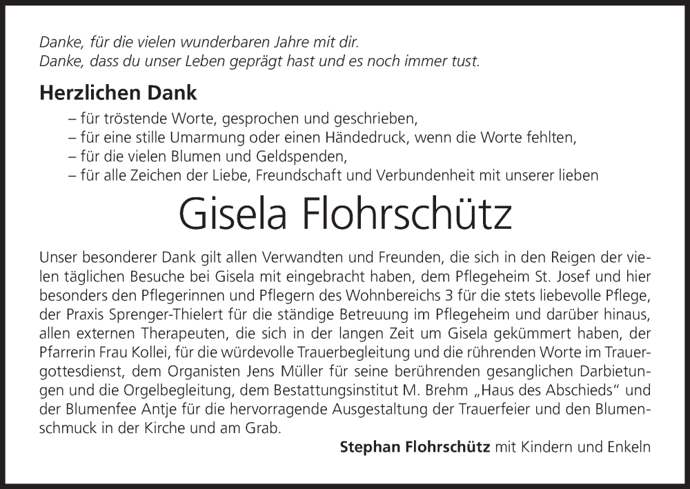  Traueranzeige für Gisela Flohrschütz vom 19.12.2023 aus MGO