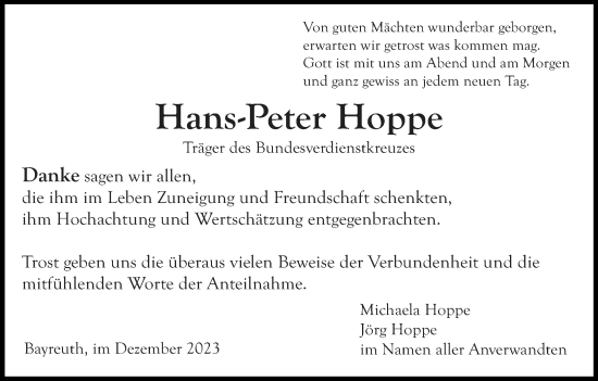 Anzeige von Hans-Peter Hoppe von MGO