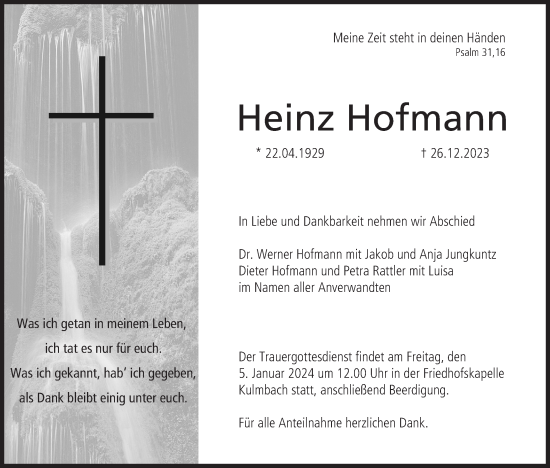 Anzeige von Heinz Hofmann von MGO