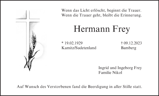 Anzeige von Hermann Frey von MGO